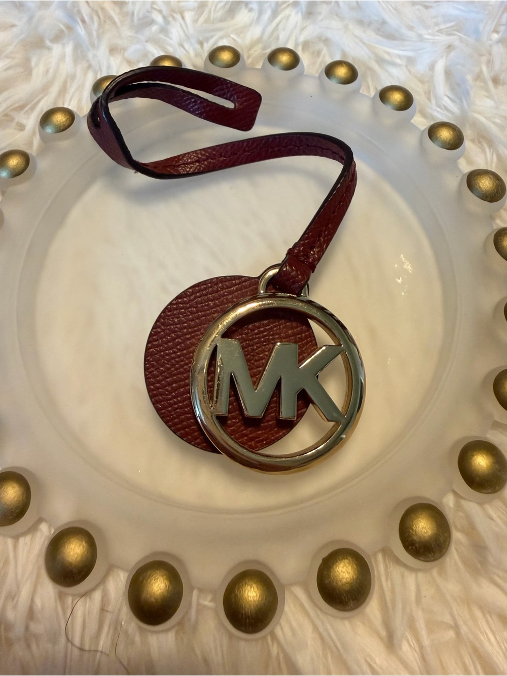 Michael Kors Hang Tag Gold Tone Metal Tan or Deep Brown Leather